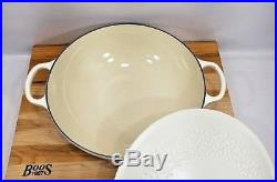 Le Creuset 4 Quart Floral Casserole Round Cast Iron Oven Fleur Matte White NEW