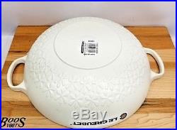 Le Creuset 4 Quart Floral Casserole Round Cast Iron Oven Fleur Matte White NEW