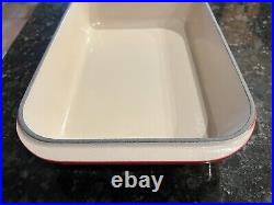 Le Creuset #40 Red Enamel Cast Iron Roasting Pan Casserole, Lasagna 14x10 EUC