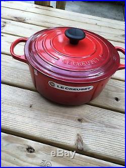 Le Creuset 5.5Qt #26 Round Cast Iron Dutch Oven Red Cherry Enamel France