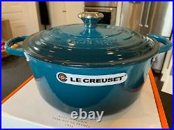 Le Creuset 7.25 Qt Round Signature Dutch Oven- Deep Teal/Bleu Canard -New in Box