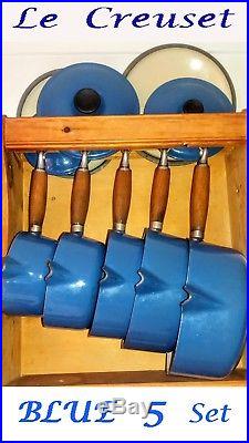 Le Creuset BLUE 5x SAUCEPAN Set + (Optional Wooden Hanging Rack)