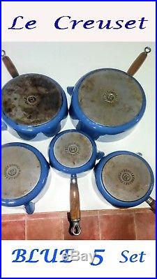 Le Creuset BLUE 5x SAUCEPAN Set + (Optional Wooden Hanging Rack)