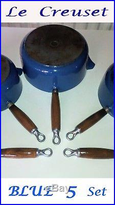 Le Creuset BLUE 5x SAUCEPAN Set + (Optional Wooden Hanging Rack)