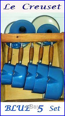 Le Creuset BLUE 5x SAUCEPAN Set + (Optional Wooden Hanging Rack)