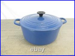 Le Creuset Blue Cast Iron Stock Pot 3.5 QT #22 with Lid France 9 Enamel