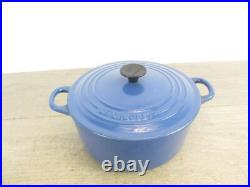 Le Creuset Blue Cast Iron Stock Pot 3.5 QT #22 with Lid France 9 Enamel