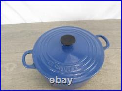 Le Creuset Blue Cast Iron Stock Pot 3.5 QT #22 with Lid France 9 Enamel