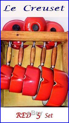 Le Creuset CHERRY RED (Cerise) 5x Saucepan Set (rack optional extra)