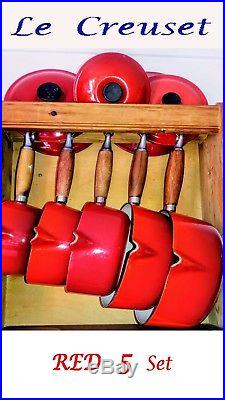 Le Creuset CHERRY RED (Cerise) 5x Saucepan Set (rack optional extra)