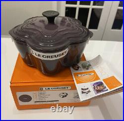 Le Creuset Cassis Purple Flower Cast Iron Cocotte 2.25 Qt Ultra Rare Color! Nib