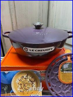 Le Creuset Cassis Soup Pot 4 1/2 Qt. With Trivet & Cookbook New