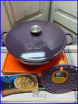 Le Creuset Cassis Soup Pot 4 1/2 Qt. With Trivet & Cookbook New