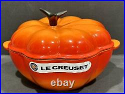 Le Creuset Cast Iron 2.25 Qt Liters Pumpkin Cocotte Dutch Oven Flame New