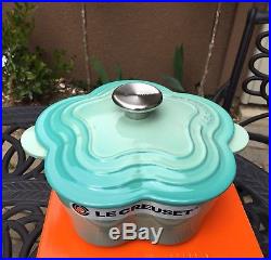 Le Creuset Cast Iron Dutch Oven Flower Shape Cool Mint 2.25 Qt New