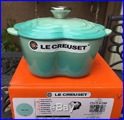 Le Creuset Cast Iron Dutch Oven Flower Shape Cool Mint 2.25 Qt New