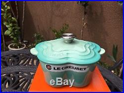 Le Creuset Cast Iron Dutch Oven Flower Shape Cool Mint 2.25 Qt New