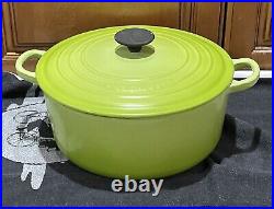 Le Creuset Cast Iron Dutch Oven Kiwi Green Enamel 5 1/2 Qt Deep Round France 26