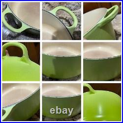 Le Creuset Cast Iron Dutch Oven Kiwi Green Enamel 5 1/2 Qt Deep Round France 26