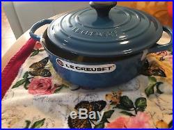 Le Creuset Cast Iron Enamel Blue Round Dutch Oven Casserole with Lid