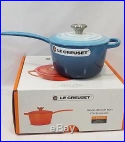 Le Creuset Cast Iron Signature Saucepan 1.75 Quart with Lid Ombre Blue NIB RARE