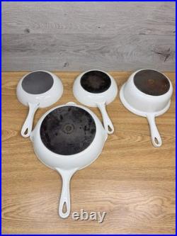 Le Creuset Cast Iron White Enameled Skillet & Sauce Pan Set Of 4