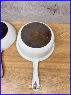 Le Creuset Cast Iron White Enameled Skillet & Sauce Pan Set Of 4