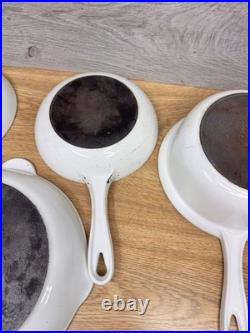Le Creuset Cast Iron White Enameled Skillet & Sauce Pan Set Of 4