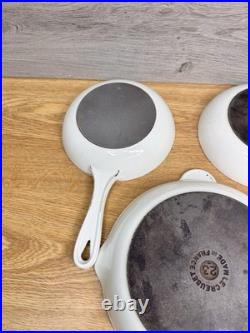 Le Creuset Cast Iron White Enameled Skillet & Sauce Pan Set Of 4