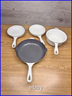 Le Creuset Cast Iron White Enameled Skillet & Sauce Pan Set Of 4