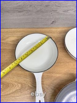 Le Creuset Cast Iron White Enameled Skillet & Sauce Pan Set Of 4