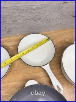 Le Creuset Cast Iron White Enameled Skillet & Sauce Pan Set Of 4
