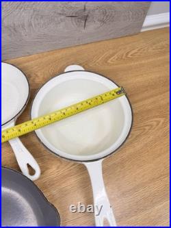 Le Creuset Cast Iron White Enameled Skillet & Sauce Pan Set Of 4