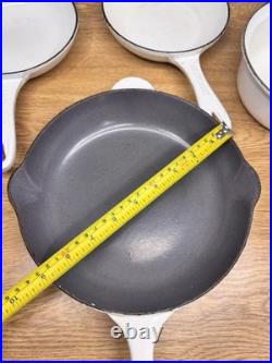 Le Creuset Cast Iron White Enameled Skillet & Sauce Pan Set Of 4