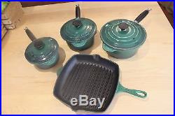 Le Creuset Cast iron new style Pan set x 4 Green with Lids + Griddle