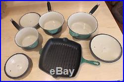 Le Creuset Cast iron new style Pan set x 4 Green with Lids + Griddle