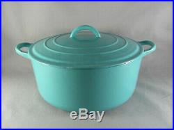 Le Creuset E Turquoise Dutch Oven, 9-5/8, round, cast iron, stock pot, blue vtg