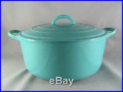 Le Creuset E Turquoise Dutch Oven, 9-5/8, round, cast iron, stock pot, blue vtg