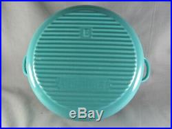 Le Creuset E Turquoise Dutch Oven, 9-5/8, round, cast iron, stock pot, blue vtg