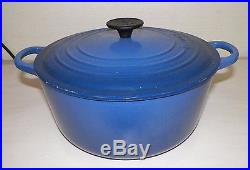 Le Creuset Enamel Cast Iron #26 Blue Dutch Oven 5 1/2 Qt 10 1/2 Handles LID