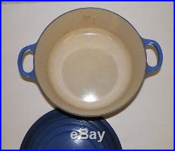 Le Creuset Enamel Cast Iron #26 Blue Dutch Oven 5 1/2 Qt 10 1/2 Handles LID