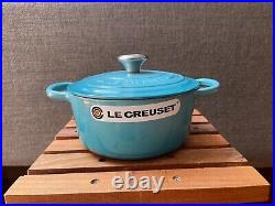 Le Creuset Enamel Cast Iron Round Dutch Oven Pot, 18 cm/2 QT, CARIBBEAN TEAL Blue