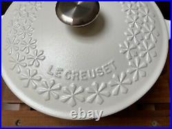 Le Creuset FLEUR Cast Iron Round Saucier Dutch Oven Pot, 2 1/4 QT, Cotton White