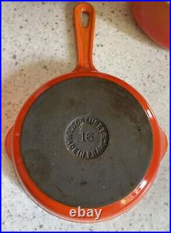 Le Creuset Flame Orange Set 10 PC Cast Iron Dutch Ovens Skillets Saucepans Lids