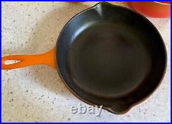 Le Creuset Flame Orange Set 10 PC Cast Iron Dutch Ovens Skillets Saucepans Lids