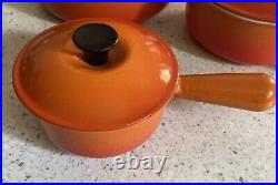 Le Creuset Flame Orange Set 10 PC Cast Iron Dutch Ovens Skillets Saucepans Lids