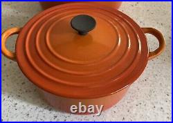 Le Creuset Flame Orange Set 10 PC Cast Iron Dutch Ovens Skillets Saucepans Lids