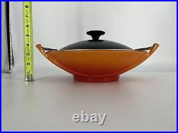 Le Creuset Flame Orange Wok Cast Iron With Black Plastic Lid USED