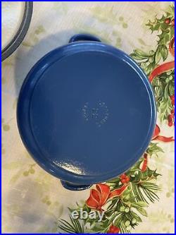 Le Creuset France #22 Blue Enamel Cast Iron Round Dutch Oven 3.5 Qt. With Lid