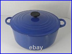 Le Creuset France #28 7.25 Qt Cobalt Blue Cast Iron Round Dutch Oven EUC LOOK